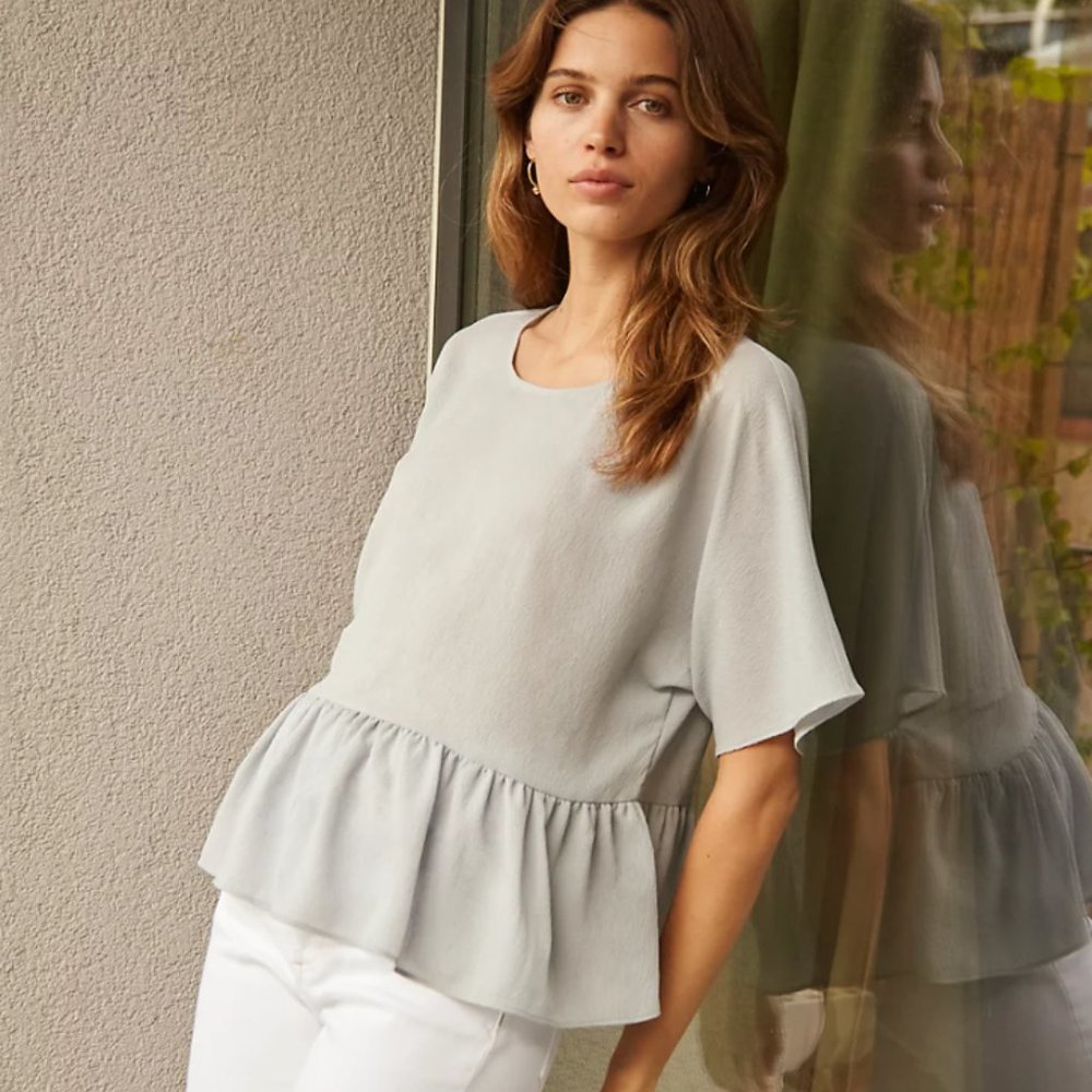 Aritzia Wilfred Macee Short-Sleeve Peplum Blouse - Black XXS